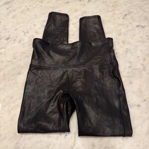 Spanx Faux Leather Leggings Black High Rise Petite Medium Shaping Pants